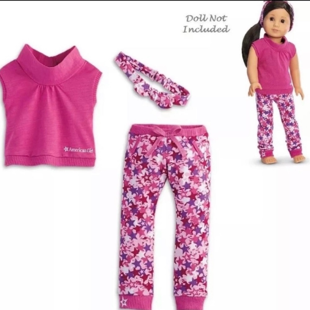 AMERICAN GIRL DOLL CUTE & COMFY LOUNGE SET-TUNIC, AG LOGO PANTS & HEADBA…
